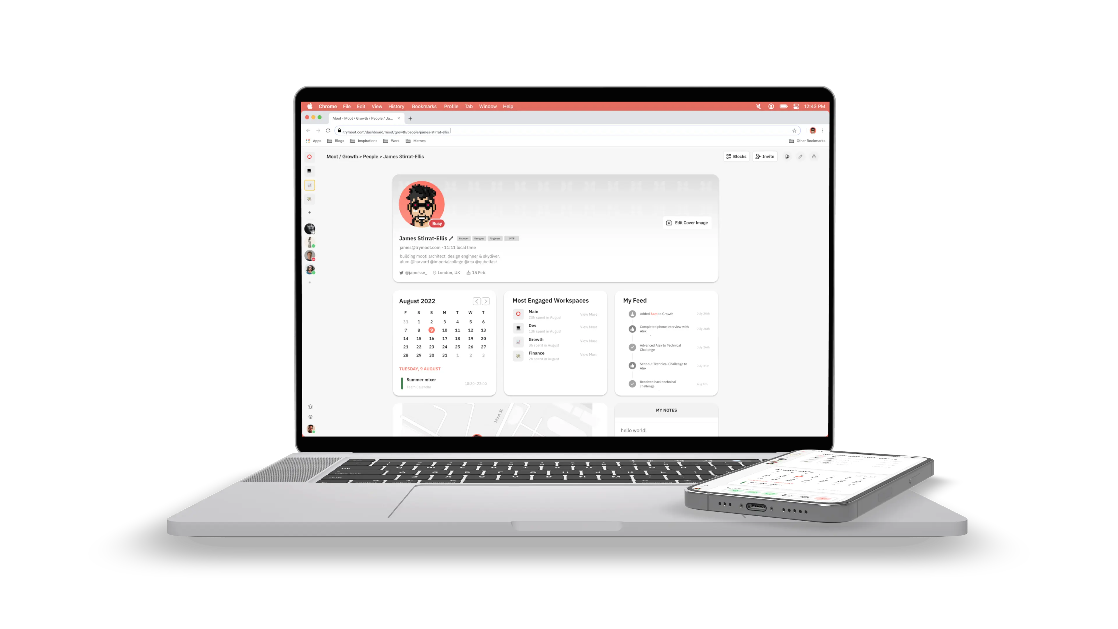 An image of a laptop with the Moot app open on it